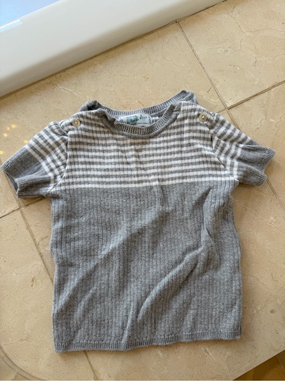 Striped Knit Short Sleeve Top - Gray - Little Me